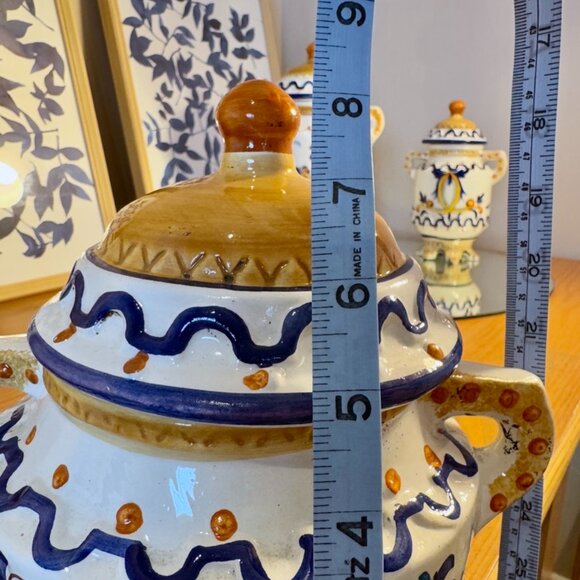 Bassano Ornate Italian Blue and Yellow Ceramic Pottery Set - Picture 9 of 14